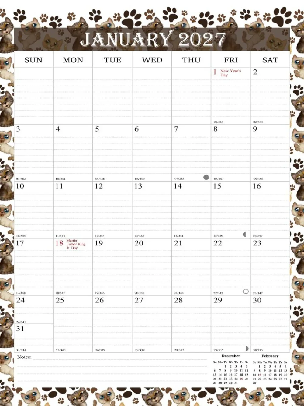 2026-2027 Wall Calendar Spiral-bound Twin-Wire Binding - 18 Months 8.5